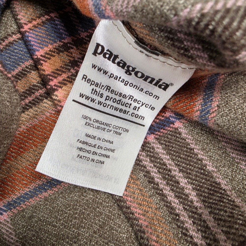 Patagonia Fjord Flannel Shirt Womens S Green Orange Plaid Organic Cotton 53916 - Picture 7 of 8